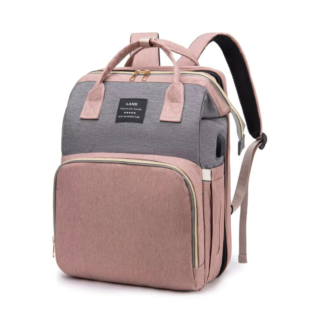 MommyGo™ Portable Baby Diaper Bag with Foldable Crib – Large Capacity Travel Backpack for Modern Moms
