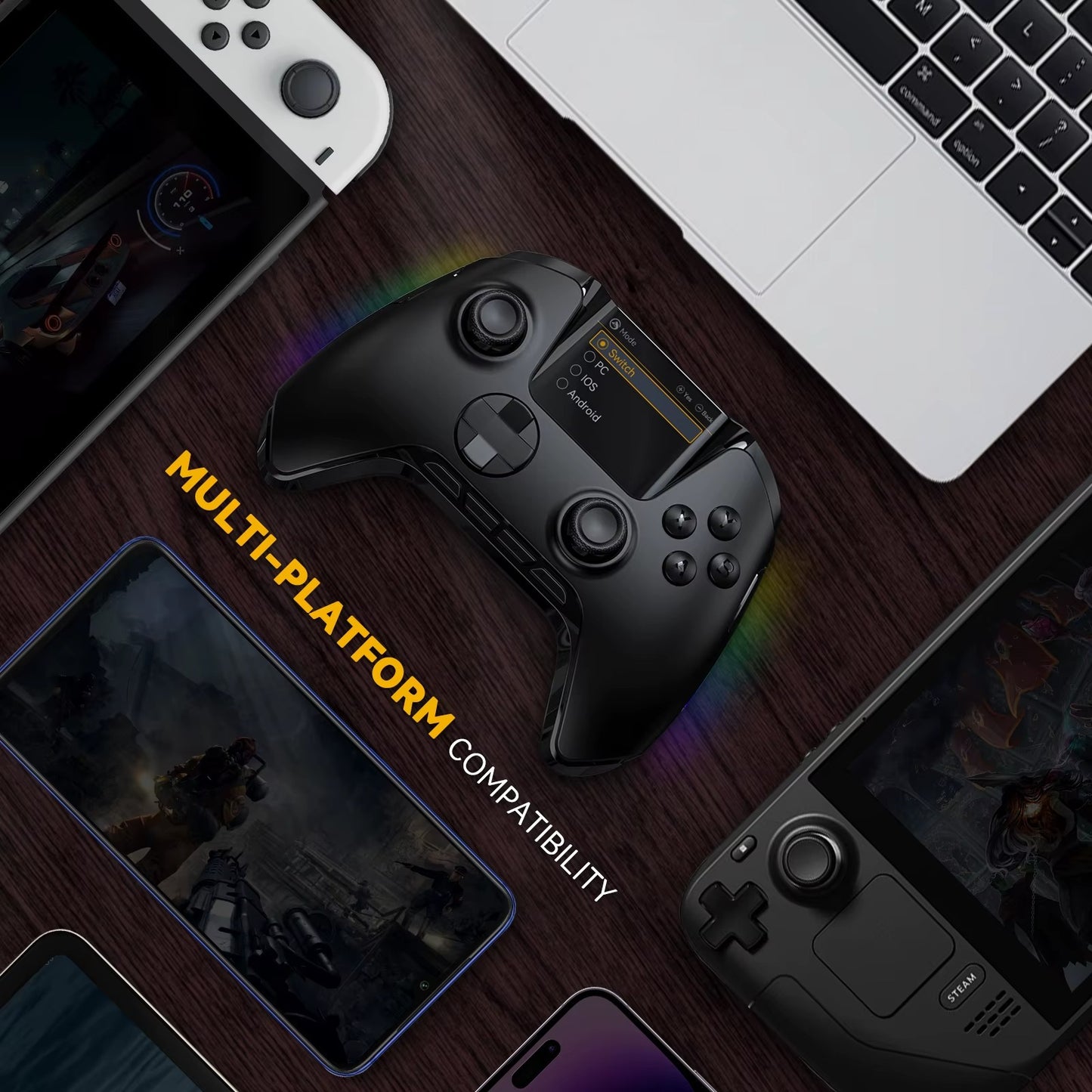 Wireless Gaming Controller Mamba One V2 for iOS/Android/Switch/PC Hall Effect Stick RGB Light 1800mAh with Charging Dock